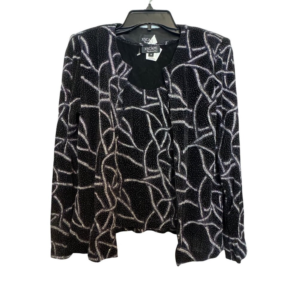 vintage Xscape By Joanna Chen Womens Two-Piece Jacket & Tank Set S Black Silver